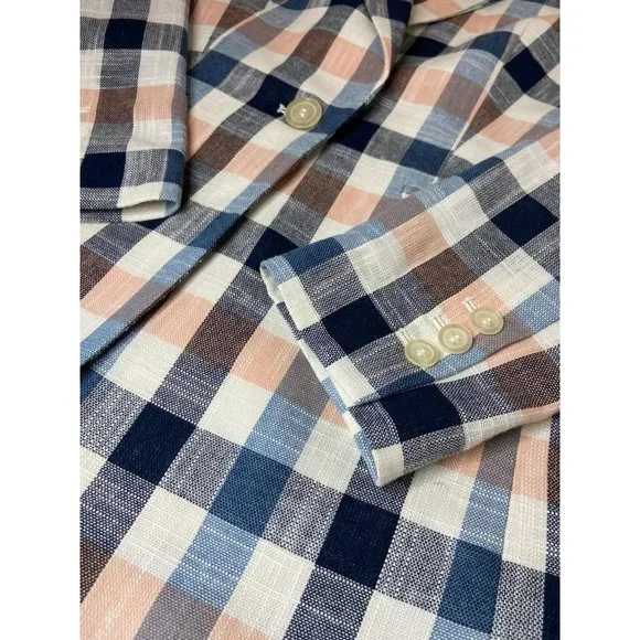 Talbots women's 6 pink navy blue plaid long sleeve single button suit blazer NWT - Picture 4 of 8